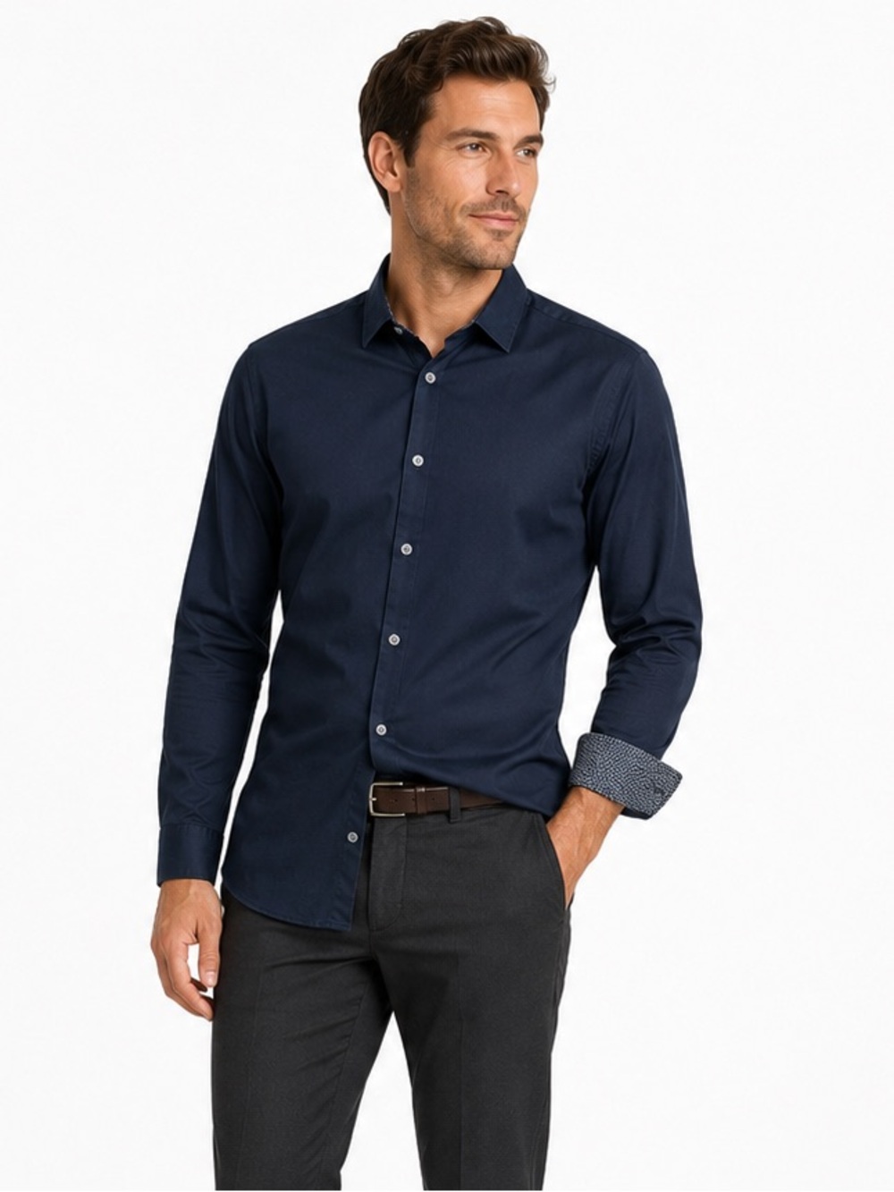 TED BAKER London Navy Stretch Cotton Shirt Men’s 5 XL Long Sleeve Button Down